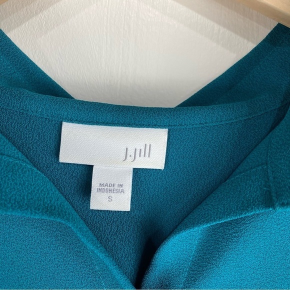 J. Jill Pleated Back Longline Flowy Button Up Down Blouse Shirt Turquoise Small - Picture 3 of 5